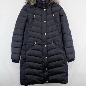 MICHAEL Michael Kors Black Faux-Fur Hood Down Puffer Coat XL – Detachable Hood